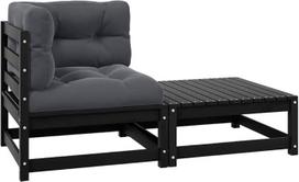 „Hothingwell“ lauko baldai, 2 dalių komplektas, su pagalvėlėmis, dvivietė sofa, juoda, pagaminta iš masyvios pušies medienos, modulinis lauko baldų komplektas, maksimali apkrova – 110 kg vienai sėdimojai vietai