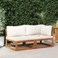 „Hothingwell“ modulinis sofų komplektas, 2 dalių, pagamintas iš masyvios akacijų medienos, su kreminės baltos spalvos pagalvėlėmis, kampinė sofa ir vidurinė sofa, skirtas naudoti kaip sodo baldai, tiek viduje, tiek lauke