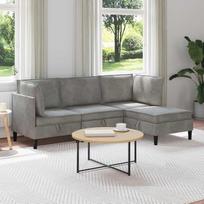 „Hothingwell“ svetainės baldų komplektas, 4 dalių, šviesiai pilkos spalvos, iš aksomo, moderni sofa su paminkštintomis sėdynėmis ir daiktų laikymo skyriumi, ergonomiška konstrukcija, užtikrinanti maksimalų komfortą, lengva priežiūra