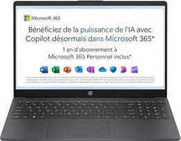 „HP 15-fd0001sf“ nešiojamasis kompiuteris, 15,6 colių FHD (Intel Celeron N100, 4GB RAM, 128GB UFS, „Intel UHD Graphics“, „Windows 11“), pilkos spalvos nešiojamasis kompiuteris, AZERTY klaviatūra, įtraukta 12 mėnesių „Microsoft 365 Personal“ licencija