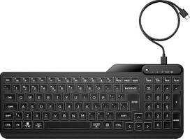 „HP 400“ laidinė klaviatūra, USB-C ir USB-A adapteris, QWERTY išdėstymas, 12 programuojamų klavišų, klaviatūra su apšvietimu, suderinama su „Windows 10“ ir „11“, „Chrome OS“, „macOS“, juodos spalvos