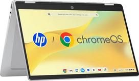 „HP Chromebook x360“ nešiojamasis kompiuteris (14 colių HD jutiklinis ekranas, „Intel N100“, „Gemini“, 4GB RAM, 128GB, „ChromeOS“, QWERTZ) – sidabrinis