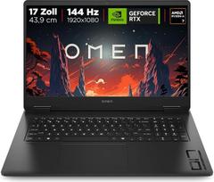 „HP Omen“ žaidimų nešiojamasis kompiuteris (17,3 colių FHD ekranas, „AMD Ryzen AI 7“, „NVIDIA GeForce RTX 5060“, 16GB RAM, 512GB, „Windows 11“, QWERTZ) – juodos spalvos