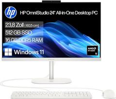„HP OmniStudio 24-cv0217ng“ viską apimantis AI kompiuteris, 23,8 colių atspindžių nesukeliantis FHD IPS ekranas, „AMD Ryzen 5“, 16GB LPDDR5x, 512GB SSD, „AMD Radeon“ vaizdo plokštė, „Windows 11 Home“, QWERTZ klaviatūra, medvilnės balta spalva