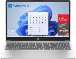 „HP“ 15,6 colių FHD nešiojamasis kompiuteris su „AMD Ryzen 7-7730U“ procesoriumi, 32GB RAM, 1000GB SSD, „AMD Radeon“ vaizdo plokšte, „Windows 11 Copilot“, sidabrinės spalvos korpusu, ispanų QWERTY klaviatūra, 32GB, 1000GB