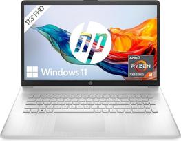 „HP“ nešiojamasis kompiuteris su 17,3 colių FHD IPS ekranu, „AMD Ryzen 3 7320U“ procesoriumi, 8GB RAM, 256GB SSD, „AMD Radeon“ vaizdo plokšte, „Windows 11 Home“, QWERTZ klaviatūra, greito įkrovimo funkcija, sidabrinės spalvos