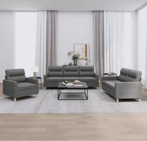 „HUAKEHOM“ 3 dalių sofų komplektas su pagalvėle ir pufu – svetainės sofa su porankiais, sofų komplektas, dizainerio sukurta sofa, sėdimoji baldai, minkštieji baldai, tamsiai pilkos spalvos audinys