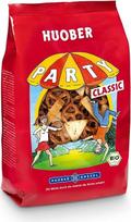 „Huober Bio Party Classic“ sūrio tešlos mišinys su mini precliais, sezamo krekeriais ir aguonų užkandžiais „Nibbles“, 200 g (5 vnt. pakuotė)