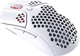 „HyperX Pulsefire Haste“ – belaidė žaidimų pelė – ypač lengva, 62 g, 100 valandų baterijos veikimo laikas, 2,4 GHz belaidis ryšys, korio formos korpusas, šešiakampis dizainas, iki 16 000 DPI, 6 programuojami mygtukai – balta/rožinė