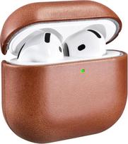 „Icarer“ odinis dėklas „AirPods 4“ 2024 m. apsauginis dėklas, rudas | Aukščiausios kokybės natūrali oda, atsparus smūgiams apsauginis dėklas, matomas LED indikatorius, suderinamas su belaidžiu įkrovikliu, lengvai uždedamas ir nuimamas