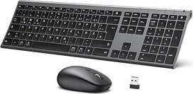 „iClever“ belaidis QWERTZ klaviatūros ir pelės rinkinys, „Bluetooth“ klaviatūra su pele + 2,4 GHz USB imtuvas, įkraunama per USB-C, 3 įrenginių perjungimas, tylios „žirklių“ tipo klavišai, skirta stacionariam kompiuteriui, nešiojamajam kompiuteriui, biuru