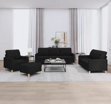 „IKAYAA“ sofų komplektas – 3+2+1 sofų komplektas svetainei su pagalvėlėmis, juodos spalvos audinio 3-vietė sofa + 2-vietė sofa + kėdė + pufas