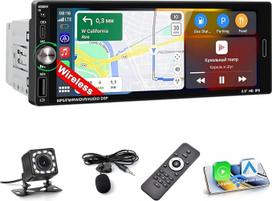 „Inefala“ automobilių radijas su ekranu, 1 DIN, palaikantis „CarPlay“ ir „Android Auto“, 6,9 colių jutiklinis ekranas su „Bluetooth“, „MirrorLink“, FM, SWC, ekvalaizeriu, „Type-C“ greitojo įkrovimo funkcija ir galinio vaizdo kamera