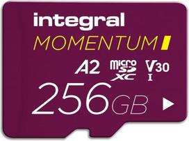 „Integral Momentum I“ 256GB „MicroSDXC“ kortelė - Skaitymo greitis iki 210MB/s, rašymo greitis iki 180MB/s, V30, U3, A2 – 4K/5K UHD, skirta „GoPro“, „DJI“ dronams, veiksmo ir 360° kameroms – atspari vandeniui, smūgiams, tvirta
