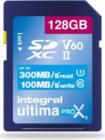 „Integral“ 128GB UHS-II SD kortelė V60, skaitymo greitis iki 300MB/s, rašymo greitis iki 100MB/s – profesionali greitaeigė SDXC atminties kortelė
