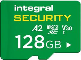„Integral“ 128GB „High Endurance“ microSD kortelė, UHS-I V30 U3 A2, skirta 4K vaizdo įrašymui vaizdo stebėjimo sistemose, automobilių vaizdo registratoriuose, namų apsaugos sistemose, kūdikių stebėjimo įrenginiuose ir kūno kamerose; iki 24 valandų perraš