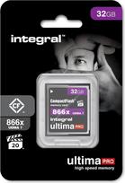 „Integral“ 32GB „Compact Flash“ kortelė, UDMA-7, 866x greitis, VPG-20 | Skaitymo greitis 130MB/s, rašymo greitis 45MB/s | Profesionali didelio greičio kortelė