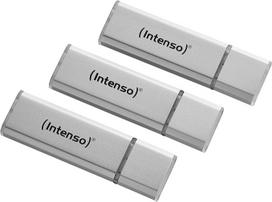 „Intenso Alu Line“ USB 2.0 atmintinė, 16GB, 3 vnt. rinkinys, sidabrinė | Aukštos kokybės aliuminio korpusas, bendra talpa 48GB (3 vnt. rinkinyje), skaitymo greitis iki 28MB/s, ypač lengva – sveria tik 4 g