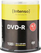 „Intenso“ DVD-R, 16x greitis, 4,7GB (100 DVD tuščių diskų rinkinys) | Aukštos kokybės tušti diskai duomenims ir vaizdo įrašams, 120 minučių įrašymo trukmė, 16 kartų įrašymo greitis, 100 vnt. pakuotė