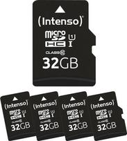 „Intenso“ „MicroSD“ kortelių „Premium“ rinkinys, 5 vnt. po 32GB, „Micro SDHC“ kortelės, skirtos išmaniesiems telefonams, planšetiniams kompiuteriams ir fotoaparatams, atspari vandeniui, smūgiams, rentgeno spinduliams ir temperatūros svyravimams, iki 90 M
