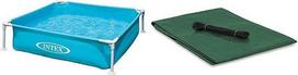 „Intex“ vaikų baseinas su rėmu „Mini“, mėlynas, 122 x 122 x 30 cm ir „Windhager“ tentas, 4 m smėlio dėžės dangtis, smėlio dėžės brezentas su metalinėmis kilpomis ir guminiais virveliais, mažas, 180 g/m², 1,4 x 1,4 m, žalias, 07046