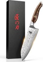 „INTIGNIS“ „Santoku“ peilis, 18 cm, VG10 Damasko plienas, „Pakka“ medžio rankena ir dovanėlė
