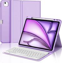 „iPad Air 13“ (M4/M3/M2) ir „Pro 12.9“ dėklas su klaviatūra QWERTZ | Ilgas baterijos veikimo laikas, patikima apsauga, optimalus naudojimas, „iPad Air 13“ dėklas su klaviatūra, šviesiai violetinis