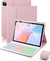 „iPad Air“ 13 colių (M4-2026, M3-2025, M2-2024) ir „iPad Pro“ 12,9 colių (6,5, 4, 3 kartos) dėklas su belaidžiu „Bluetooth“ ir vokiška (QWERTZ) su apšviesta spalvota klaviatūra ir pele, dėklas su apšviesta klaviatūra