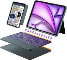 „iPad Air“ 13 colių dėklas su klaviatūra (M4/M3/M2, 2026/2025/2024 m.), „Pro“ 12,9 colių (6-oji/5-oji/4-oji/3-oji kartos), magnetinis nuimamas, su jutikliniu pelės kilimėliu, apšvietimu, vertikalusis/horizontalusis režimas (tamsiai pilkos spalvos)