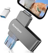 „iPhone“ USB atmintinė, 512GB [be programėlės] – „4-in-1“ atmintinė, USB 3.0, „Photo Stick“, mobiliojo telefono atmintinė su „Plug and Play“ funkcija, skirta nuotraukų ir vaizdo įrašų atsarginėms kopijoms kurti, „iPhone“/„iPad“/„Android“/kompiuteriui ski