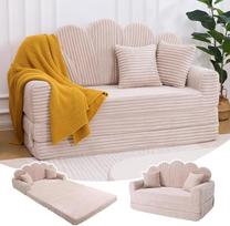 „IRONCK“ miegamoji sofa, dvivietė sofa su miego funkcija, be rėmo miegamoji sofa iš korduro ir putų, miegamoji sofa 153 x 267 cm, sulankstoma miegamoji sofa, 2 pagalvėlės ir šoninės kišenės, miegamoji sofa, skirta svetainei ir miegamajam, smėlio spalvos