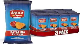 „Italian Gourmet La Patatina“ bulvių traškučiai su kečupu, be glitimo, 21 x 50 g | Traškūs su saulėgrąžų aliejumi, traškus užkandis su natūraliu aromatu, bendras grynasis svoris 1,05 kg + nemokama „polpa“ 400 g