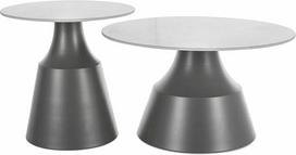 „ITAKA“ kavos staliukų rinkinys, apvalūs, balti/matiniai juodi, skersmuo 70 cm ir skersmuo 50 cm, MDF su fanera ir metalu, 2 vnt.