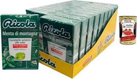 „Italian Gourmet“ šveicarų žolelių saldainiai „Mountain Mint“ be cukraus – 20 x 50 g didmeninė pakuotė – Alpių žolelių saldainiai su mėtų skoniu, gaivinantys gerklę ir kvėpavimą, didmeninė pakuotė + „Italian Gourmet Polpa“