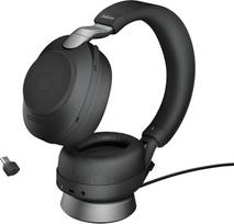 „Jabra Evolve2 85 UC“ belaidės ausinės su „Link380c“ ir įkrovimo stovu, stereo, juodos spalvos – belaidės „Bluetooth“ ausinės skambučiams ir muzikai, 37 valandų baterijos veikimo laikas, ausinės su pažangia triukšmo slopinimo technologija