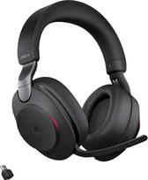 „Jabra Evolve2 85 MS“ belaidės ausinės su „Link380c“, stereo, juodos spalvos – belaidės „Bluetooth“ ausinės skambučiams ir muzikai, 37 valandų baterijos veikimo laikas, pažangios triukšmo slopinimo ausinės