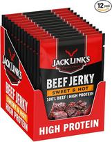 „Jack Link's“ džiovinta jautiena „Sweet & Hot“ – 12 vnt. pakuotė (12 x 40 g) – be glitimo mėsos užkandis – sultingas, saldus ir aštrus – daug baltymų turintis užkandis – puikiai tinka kelionėje, biure ar sportuojant