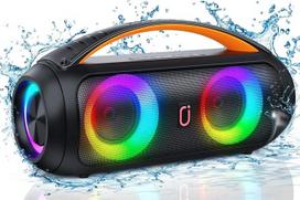 „JAUYXIAN“ „Bluetooth“ garsiakalbis, nešiojamas IPX5 atsparumo vandeniui garsiakalbis-muzikinė dėžutė su apšvietimu, skirta naudoti lauke, galingas stereofoninis garsas su giliais baisais, palaiko USB, TF kortelę, AUX, FM ir įrašymo funkciją vakarėliams