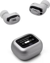 „JBL Live Buds 3“ belaidės ausinės su „Bluetooth“, 40 valandų baterijos veikimo trukme, tikru prisitaikančiu triukšmo slopinimu ir aukštos raiškos „JBL“ charakteringu garsu, atitinkančios IP55 atsparumo vandeniui standartą, sidabrinės spalvos
