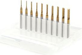 „Jeffergarden“ karbido CNC kotiniai frezai, 10 dalių rinkinys, 1,0–3,0 mm, titano danga padengti frezai, skirti metalo ir plastiko graviravimo įrankiams