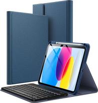 „JETech“ klaviatūros dėklas „iPad“ (A16) 11-osios/1-osios kartos, tamsiai mėlynos spalvos | Skirtas 2025/2022 m. modeliams, su magnetiniu nuimamu vokišku „QWERTZ“ „Bluetooth“ klaviatūros modulu, rašiklio laikikliu ir daugiafunkciniu atraminiu stovu