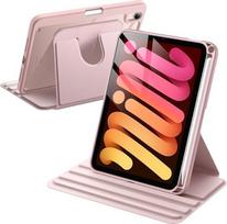 „JETech“ sukiojamas dėklas „iPad mini A17 Pro“ / 6-osios kartos, rožinis | Skirtas 8,3 colių 2024 m. / 2021 m. modeliams, 360° sukiojamas laikiklis, skaidrus galinis dangtelis, miego / pažadinimo funkcija automobilyje, rašiklio laikiklis, visapusiška apsa