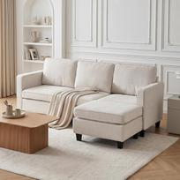 „JIEXI“ L formos sekcinė sofa, 3-vietė sofa iš buklės audinio su šezlongu, moderni modulinė sofa su ratukais, skirta svetainei ir nedidelėms patalpoms, smėlio spalvos