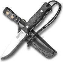 „Joker Bushlord“ CM138 „Bushcraft“ peilis, 11,5 cm, „Sleipner“ plienas – „Scandi Cut“ tipo „Drop Point“ ašmenys – juodos spalvos „Canvas Micarta“ rankena – pilno ilgio kotas su odiniu dėklu, skirtas išgyvenimui ir nuotykiams gamtoje
