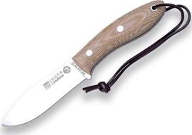 „Joker Bushcraft Canadiense“ CM114-P peilis su „Micarta“ ir rudos spalvos drobinės medžiagos rankena, 10,5 cm ilgio „SANDVIK 14C28N“ geležte, rudos spalvos odiniu makštu ir ugnies uždegimo įrankiu, skirtas žvejybai, medžioklei, stovyklavimui ir pėsčiųjų ž