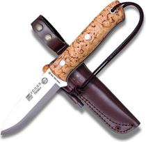 „Joker CL115-P Nórdico“ medžioklinis peilis, su garbanotu beržo rankenėle, 10 cm ilgio ašmenimis iš „SANDVIK 14C28N“ plieno, rudos odos makštimi su įmontuotu ugnies uždegimo įrankiu, skirtas žvejybai, medžioklei, stovyklavimui ir pėsčiųjų žygiams