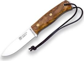 „Joker Ember F CO123“ sportinis peilis su alyvuogių medžio rankena ir rudos odos makštu, ašmenys 10,5 cm, pagamintas iš „SANDVIK 14C28N“ plieno, komplekte su 200 cm ilgio „Parakord 550“ virve, skirtas žvejybai, medžioklei, stovyklavimui ir pėsčiųjų žygiam
