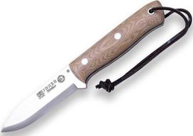 „Joker Nórdico CM119“ išgyvenimo peilis su rudomis odinėmis makštimis, „Micarta“ rankena iš rudo kanvaso, 10 cm „Böhler K720“ anglinio plieno geležte – įrankis žvejybai, medžioklei, stovyklavimui ir pėsčiųjų žygiams