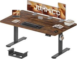 „JUMMICO“ aukščio reguliuojamas stalas 160 x 80 cm su laidų dėklu, elektrinis aukščio reguliuojamas stovimojo darbo stalas su USB lizdu, kompiuterinis stalas, ergonomiškas stovimojo darbo stalas, biuro stalas, „Vintage Brown“ spalvos | Ergonomiškas stovim