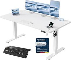 „JUMMICO“ aukščio reguliuojamas stalas su USB įkrovimo prievadu, 160 x 70 cm, elektrinis stalas, stovimojo darbo stalas, reguliuojamas kompiuterinis stalas, baltas